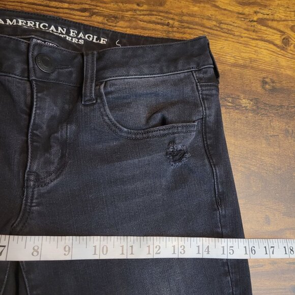 American Eagle Jeans 6 R Jegging Super Low Super StretchX4 Fringe Hem Black Wash - Picture 8 of 12